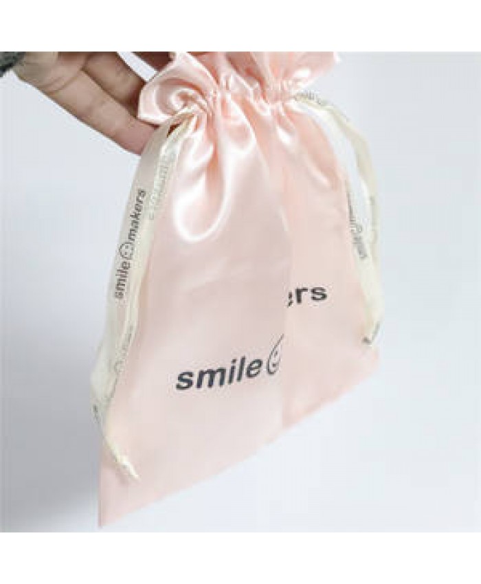 Customized Pink satin bags Satin Drawstring Dust Hair POUCH Bag with Logo Printing For Jewellery Clothing HandbaG