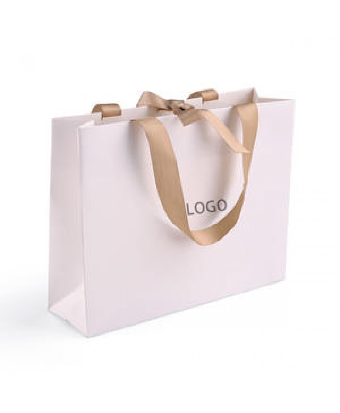 Custom Luxury Ribbon Handle White Cardboard Shopping Packaging Bag Customized Printed Paper Gift Bags With Your Own Logo