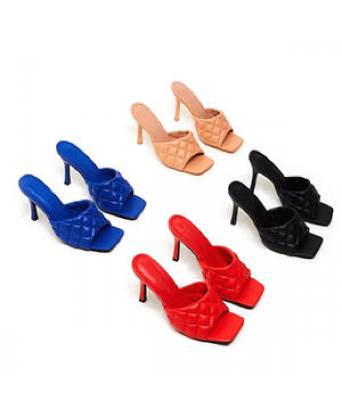 Deleventh Shoes 801 Custom Slip On Ladies Shoes Nice Lady Heeled Slipper Women's Pump Unique Plaid High Heel Slipper Black Stock