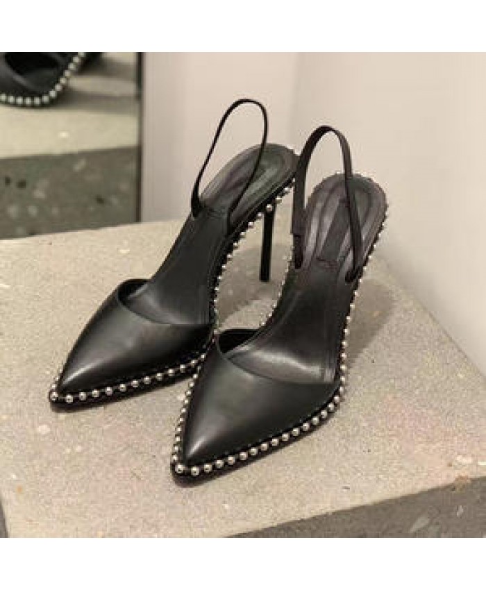 Rivet Pointed Toe Sandals Stiletto High-Heeled Hollow Designer Heels Trendy Womens Rivet Shoes