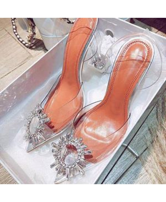 Sandals Women New Transparent Word-belt Water Drill High-heeled Shoes With Fine Heels Summer Women's Shoes