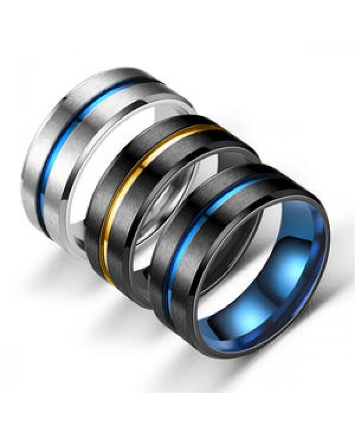 Fashion punk Colorful 316L Stainless Steel Engagement Cheap Titanium Simple Black Ring for Men