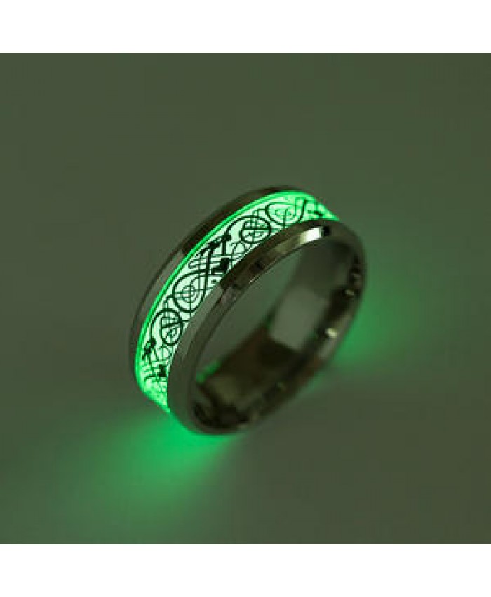 Vershal C2-1 Glow In The Dark Dragon Texture Male Silver Ring Polishing Stainless Steel Ring Man
