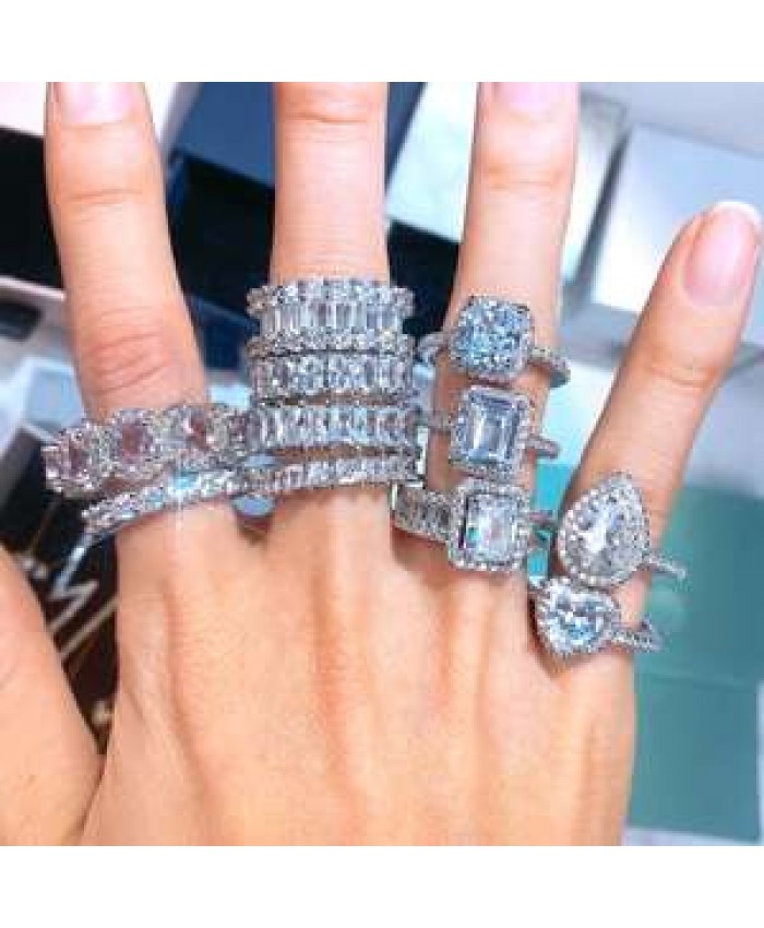 925 Silver Plated Copper Zircon Luxury Eternity Rings for Women Big Gift Wholesale Lots Bulk Jewelry Wedding 925 CZ Band Ring