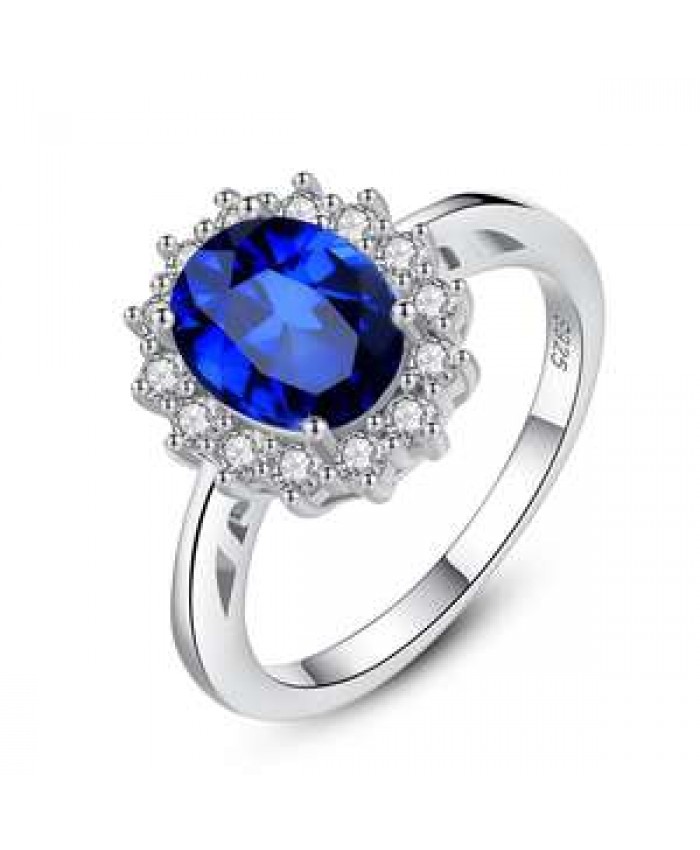 CZCITY Luxurious Blue Topaz Princess Diana Solid 925 Sterling Silver Gemstone Women Engagement Rings