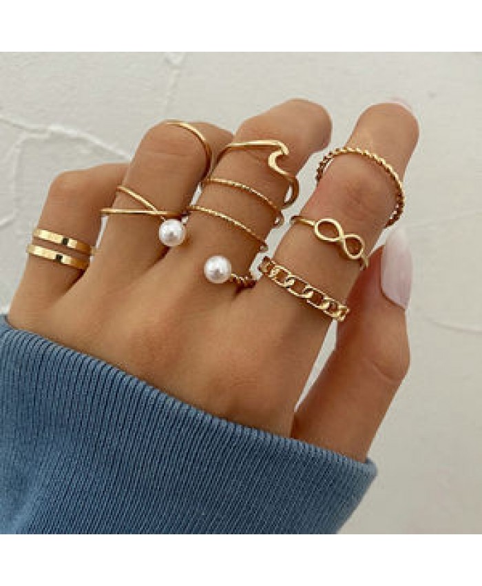 Finetoo Punk Simple Cross Finger Rings For Women Girls Pearl heart Twist Ring Set 2021 Trend Jewelry