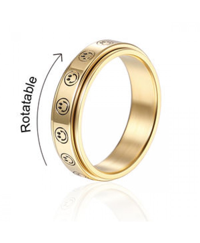 Fashion new design gold plated spinner ring moon star smiley face fidget anxiety ring stainless steel rotate anti anxiety ring