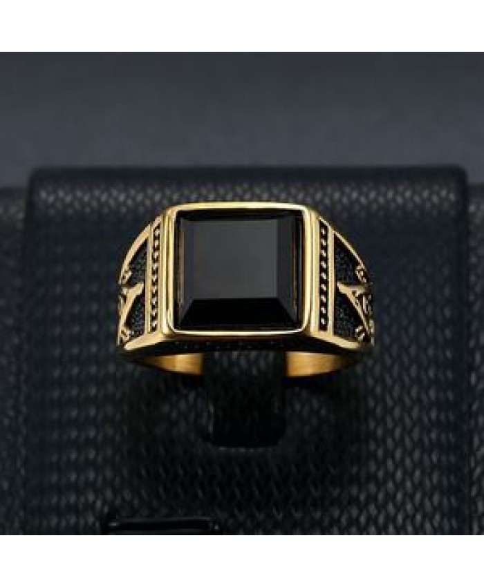 New men's gold ring with black stone vintage bronze mens ring titanium silver 316l stainless steel rings jewelry for mens