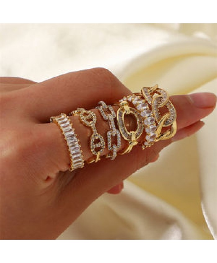 18K Gold Plated Copper Inlaid Zirconium Ring Adjustable Size New Fashion Resizable Rings Jewelry Geometric Zircon Ring Women