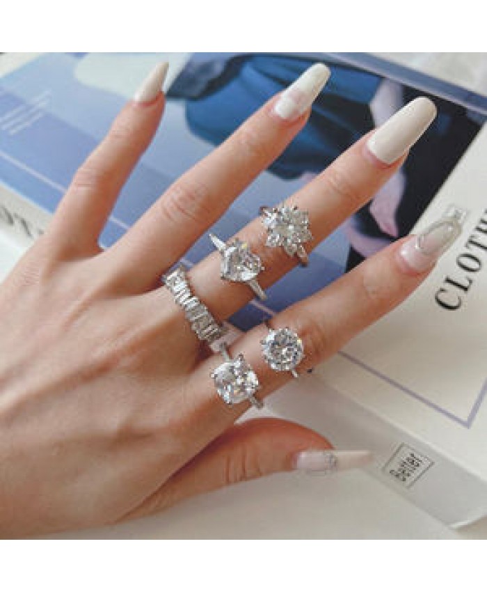 Dylam 2022 Trendy Sparkling 925 Sterling Silver Halo Eternity Band Women Fine Jewelry 5A Cubic Zirconia Heart Wedding Rings