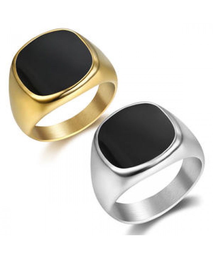 2022 European Enamel Men Signet Ring 18k Gold Plated Stainless Steel Chic Men Ring