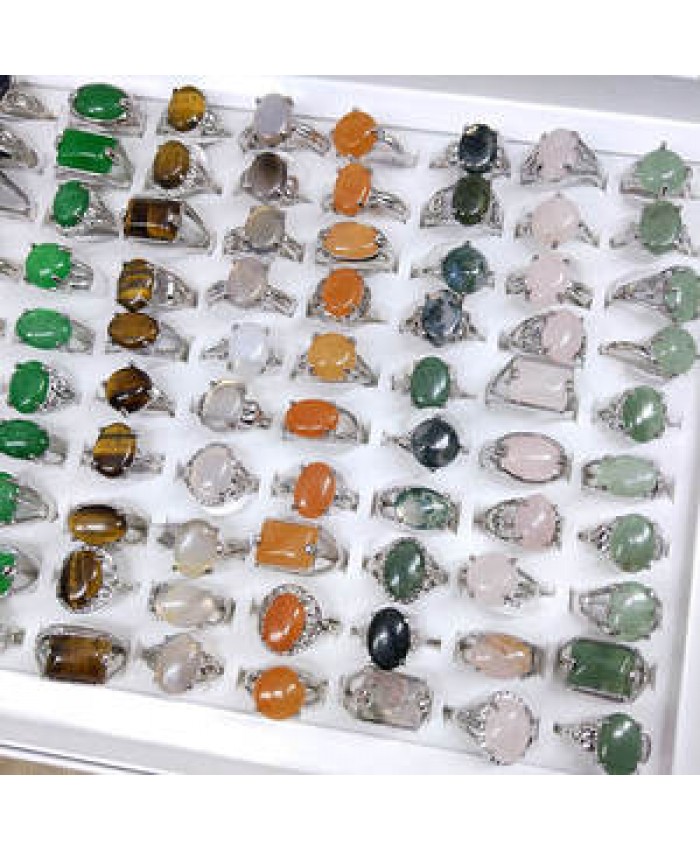 Natural stone ring crystal agate rose quartz stainless steel semi-precious stones gemstone rings jewelry for women