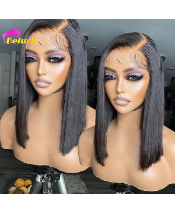 180% Bleached Knots HD Lace Frontal Wig,13x4 Short Wig Brazilian Human Hair Wig,100% Bob Wig Human Hair Lace Front Brazilian