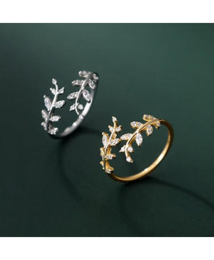 Classic Cute Design 18K Gold Plating 925 Sterling Silver Leaf Adjustable Finger Ring S925 Women