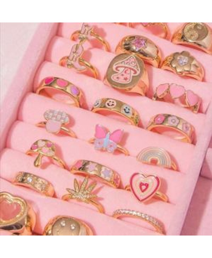 gold plated colorful enamel cute mushroom heart flower shape rings