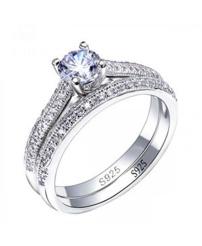 CC 925 Silver Rings For Women Simple Design Double Stackable Fashion Jewelry Bridal Sets Wedding Engagement Ring Accessory CC634