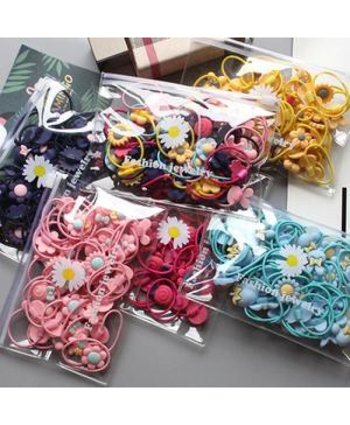 Children 20pcs elastic hair band cute hair ties set kids ponytail holder hair accessories