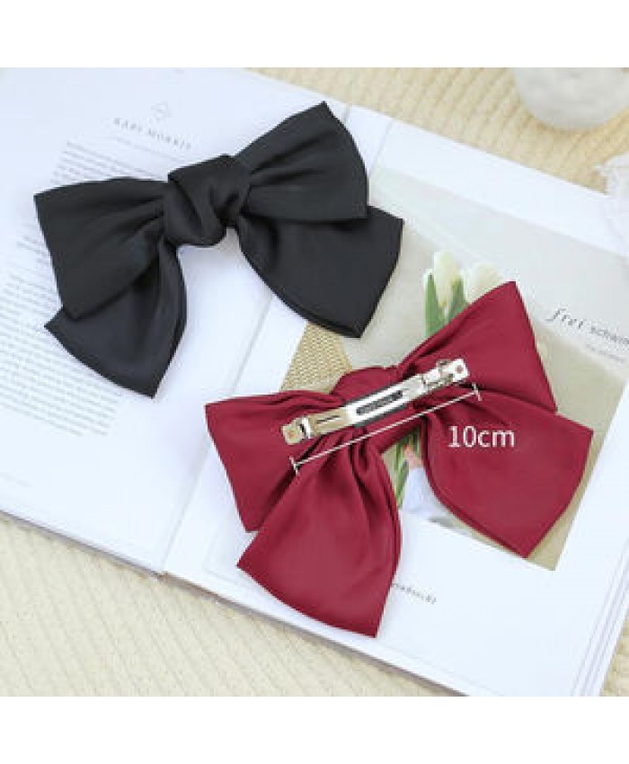 Korean Big Satin Solid Ribbon French Barrette Large Soft Silky Hair Bow Clip Hair Accessories for Little Teen Toddler Girls