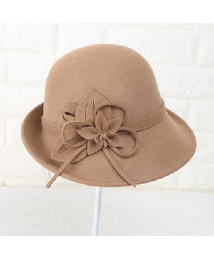 Fashion 100% Wool Cloche Round Bucket Church Hat Lady Women Daily Life Plain Dyed Custom Logo