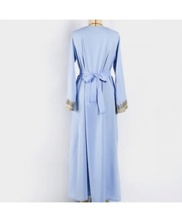Skirt Solid Color Abaya Large Size Dress Short Sleeve Loose Long Skirt Summer Skirk Wholesale +belt