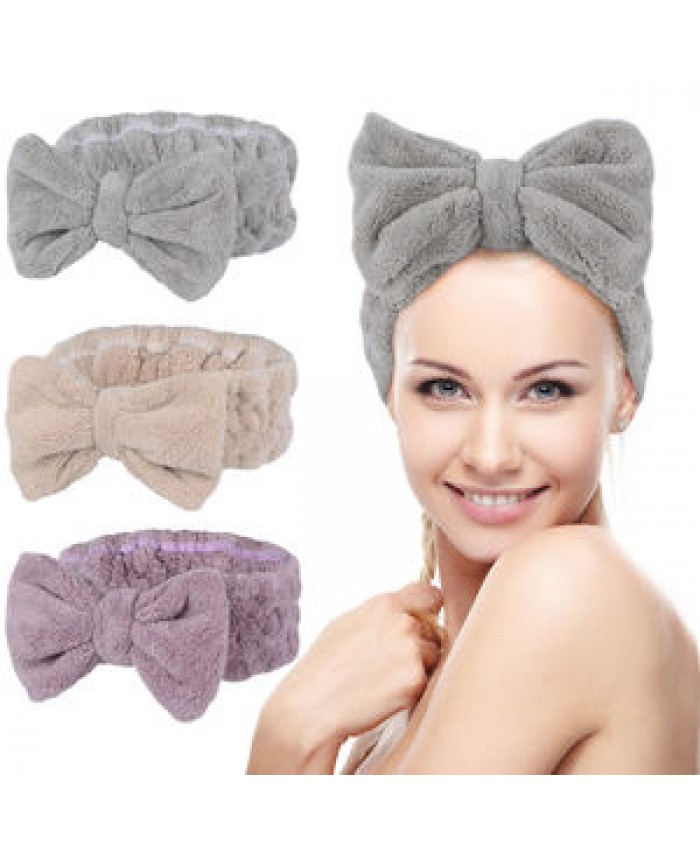 Hair Accessories Soft Carol Fleece Turban Bowknot Headwrpas Custom Makeup Bow Bath Headband for Women