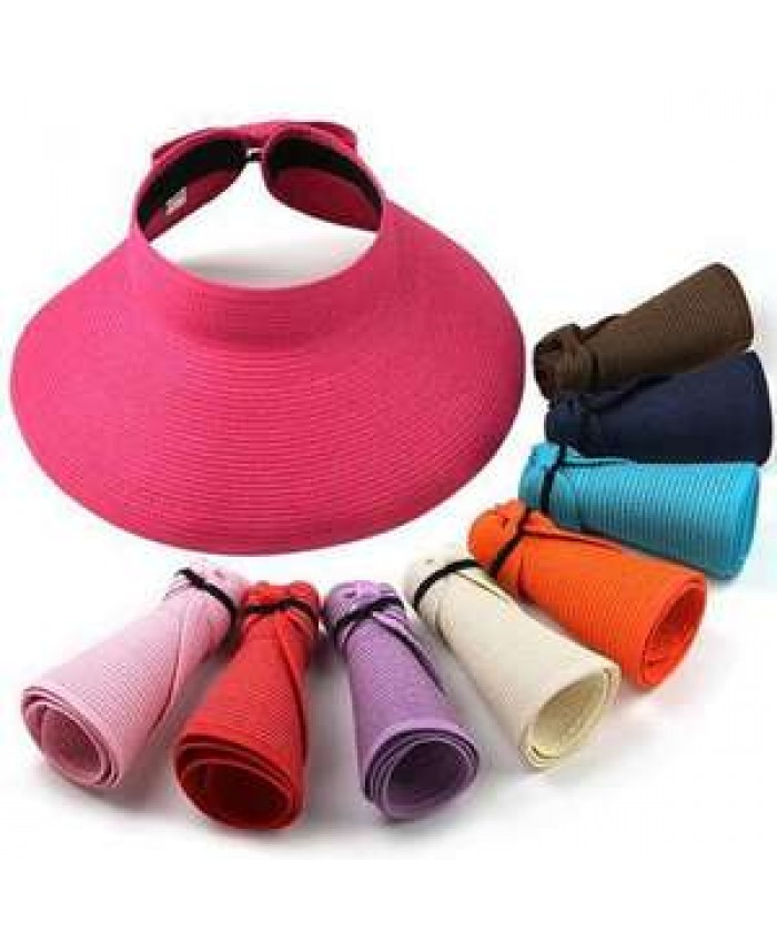 Q412 Women Large Floppy Visor Hat Fold able Straw Wide Brim Hat Summer Beach Bow knot Lady Sunscreen Roll Up Straw Hats