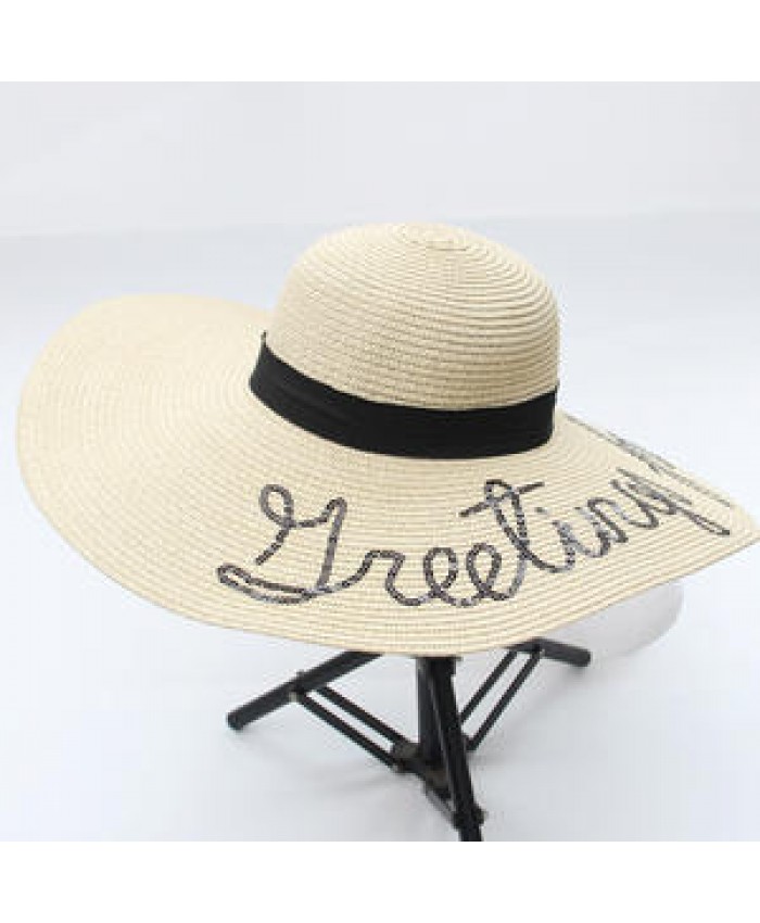 Wholesale Summer Ladies Beach Hat Customized Wide Embroidered Sun Hat Paper Floppy Straw Hat