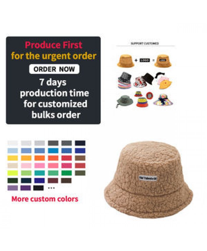 autumn and winter Fashion Lady Solid Soft Warm furry fisherman Bucks Hat Fleece Faux Fur Lamb Wool Bucket Hat