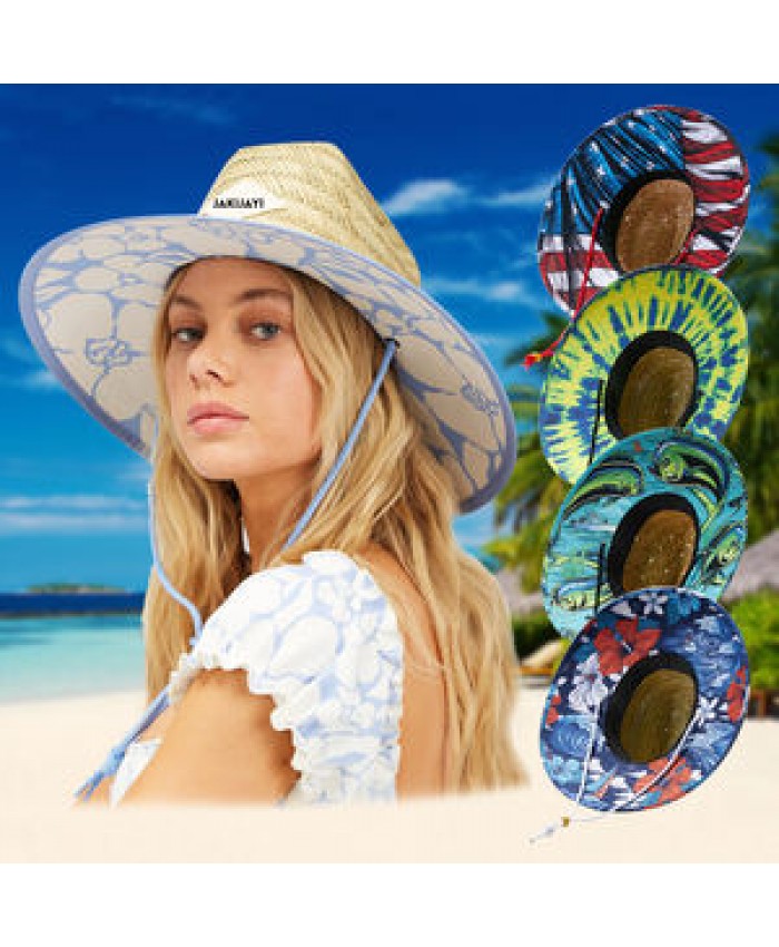 Custom patch logo oversized sombrero men surf beach hat women summer beach ladies dye brown natural grass lifeguard straw hat