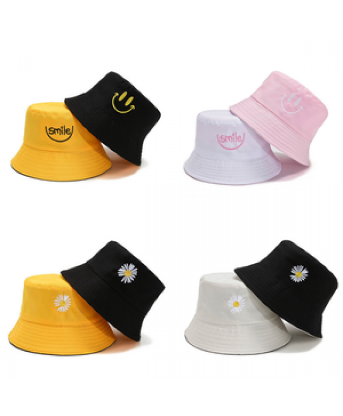 HF Small daisy double-sided fisherman hat outdoor ladies summer sunshade text pot hat fashion hat