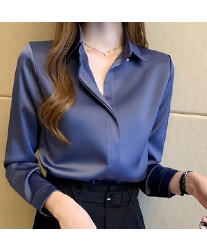 Silk Women White Shirt Women Long Sleeve Shirts Blouse Office Lady Satin Silk Blouse Tops Plus Size Women's Blouses & Shirts