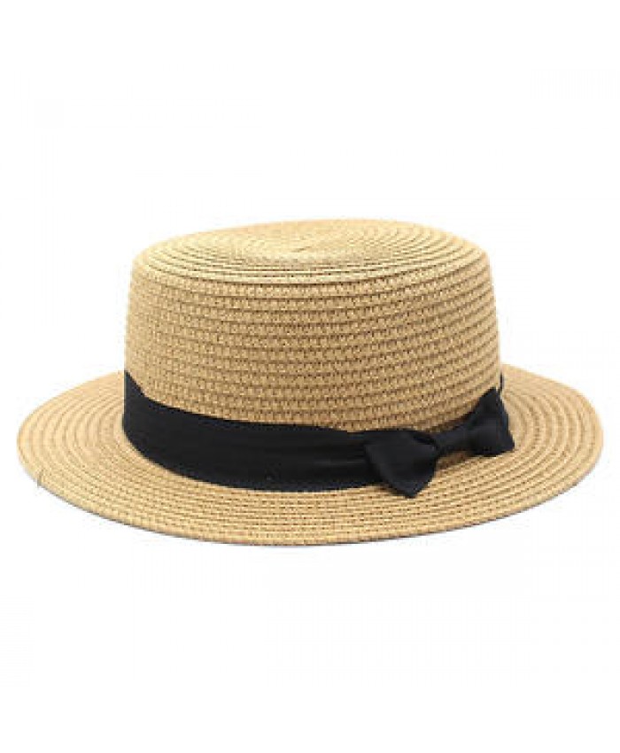Straw hat sunshade hat lady summer bow Straw Beach flat hat for women