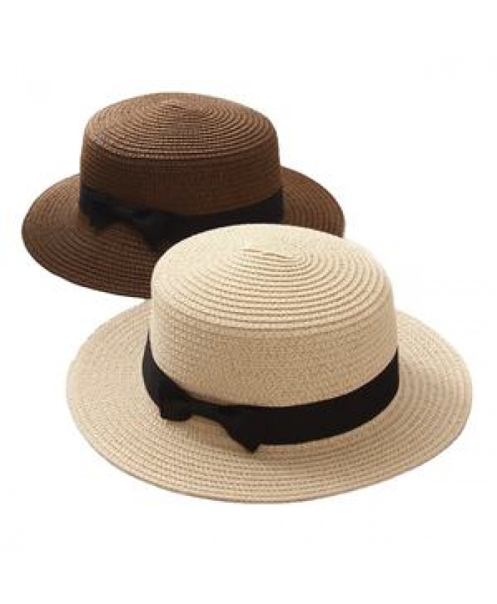Wholesale Flat Top Boater Hat Summer Lady Sun Hat Paper Straw Hat