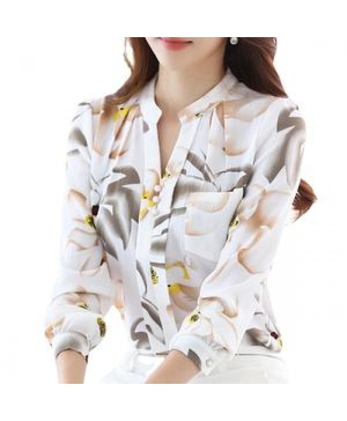 Fashion Women Tops Casual V-Neck Slim Chiffon Blouse Women's Clothing 2022 Office Lady Work Wear Shirt Elegant Plus Size Blouse