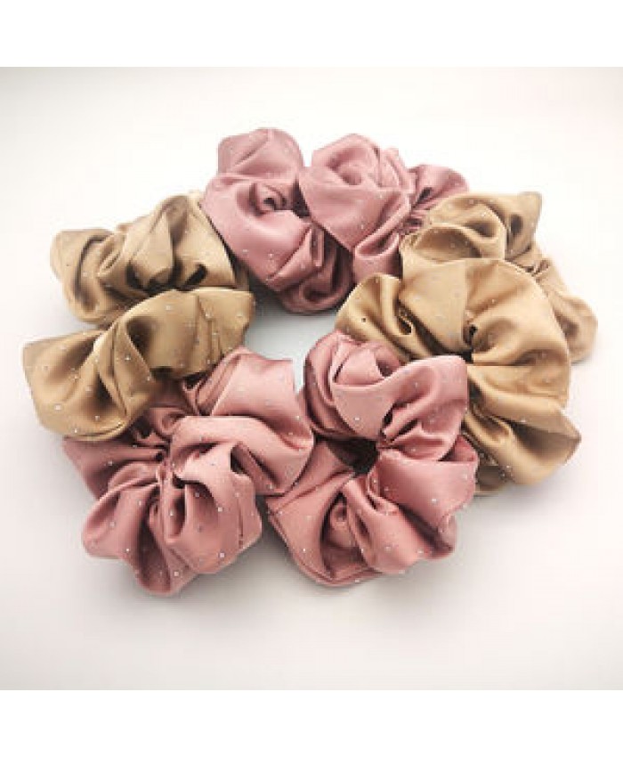 Ready to Ship Custom New Arrived Fashion women Crystal Hair Accessories Pink Color All Star XXL Silk Satin Scrunchies For Women