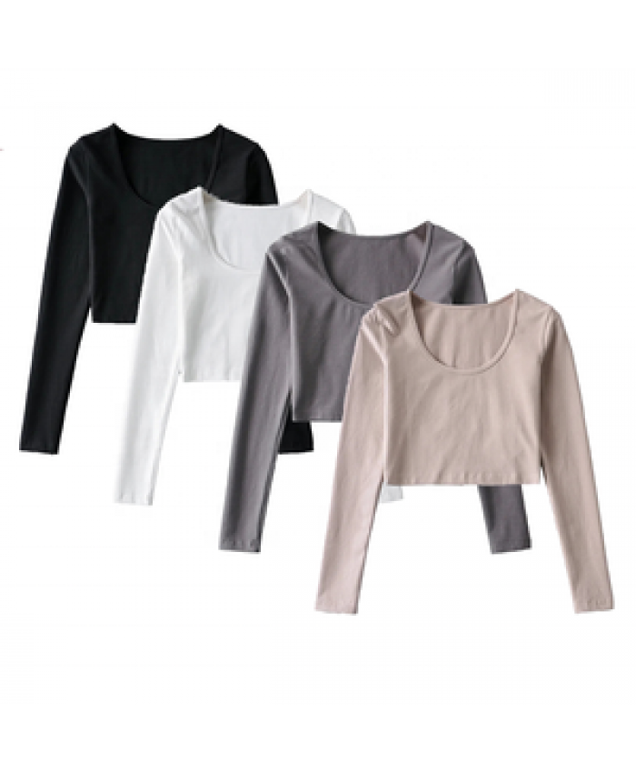Women Female Long Sleeve Elegant New Office Lady Shirt Blouse Crew Neck Base Inside Top