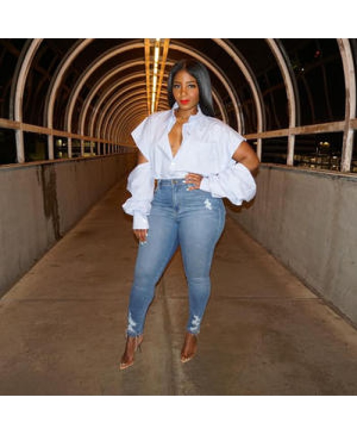 2022 Wholesale plain cut out woman casual tops ladies blouses office shirt street wear white plus size women's shirts