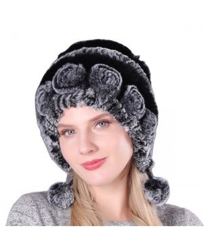 wholesale Womans rex Rabbit Fur Hat Warm Winter Skull Beanie Knit Hats lady winter hat