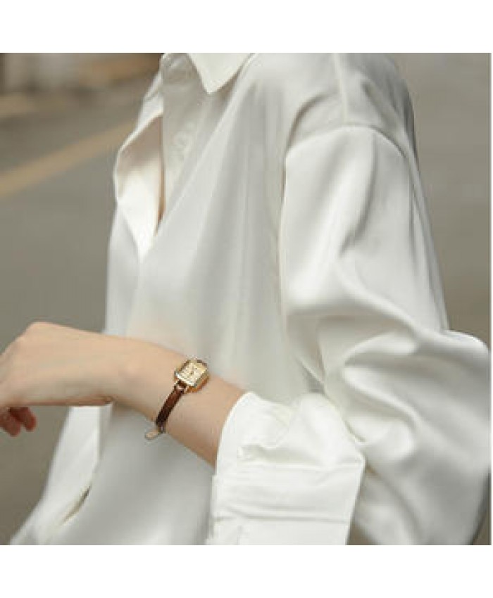 D7561 New Design Satin Poplin Solid Blouse Women's Soft Elegant Long Sleeve Leisure Women's Blouses & Shirts