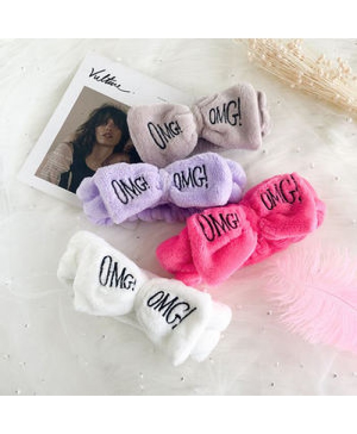 OMG Headbands for Women Girls Bow Wash Face Turban Makeup Elastic Hairband Coral Fleece Headband Hair Accessories