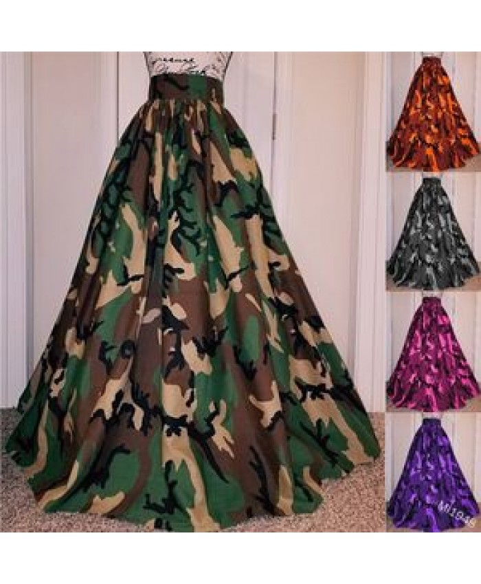 2022 Camouflage Plus Size Floor-Length Skirts Women Printed A Line Skirts Girls High Waist Long Skirts