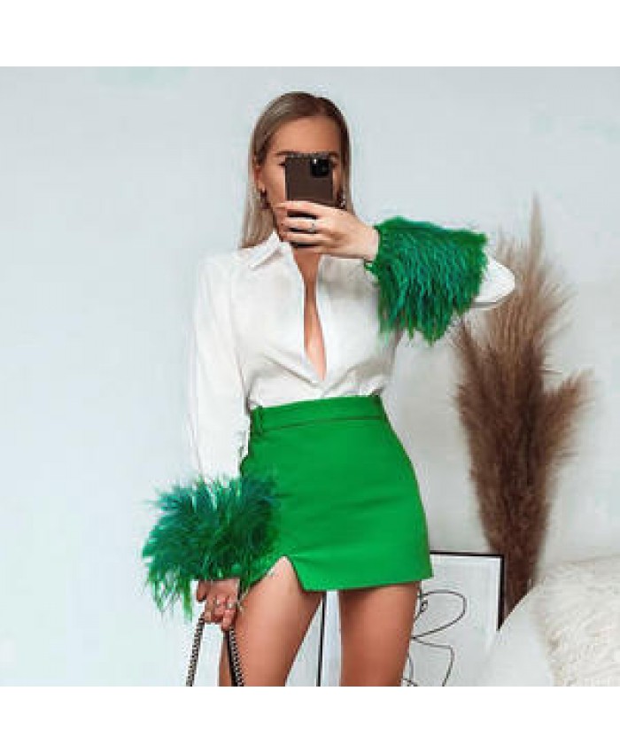 2022 Bettergirl Hot Sale Breathable Fashion Clothes Office Lady White Blouse Feather Long Sleeve Tops Women's Blouse & Shirts