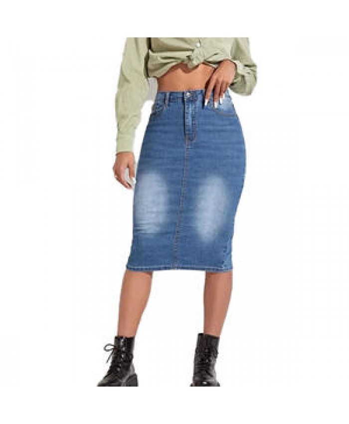 women's high waist jeans skirt women denim slit back midi denim maxi skirt plus size casual a-line woman denim skirt knee leng