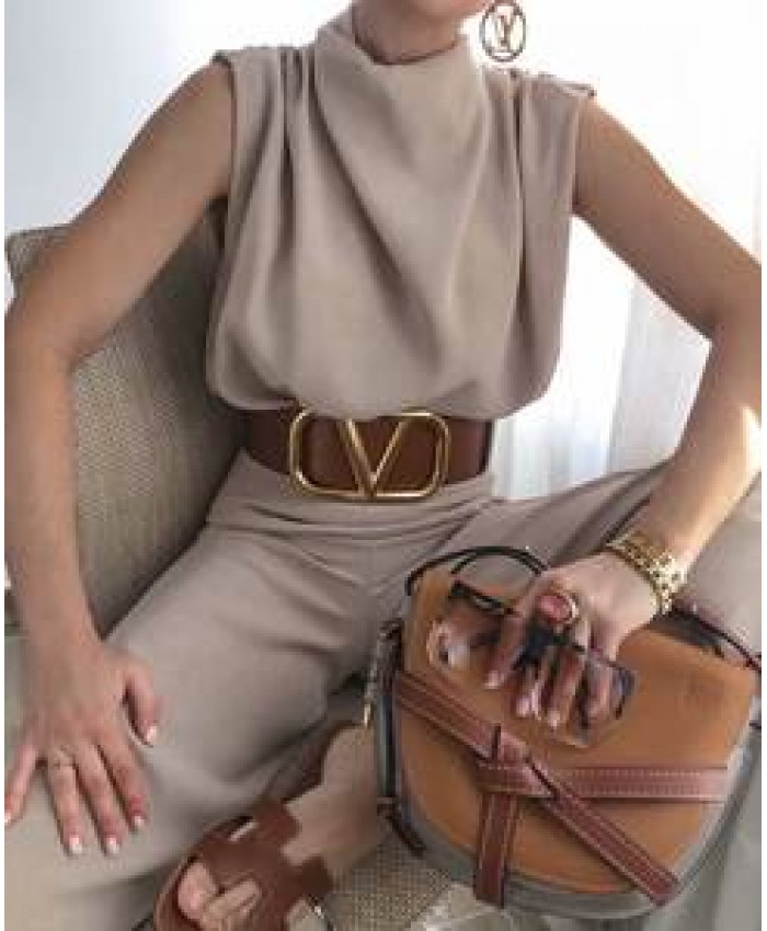 2022 Summer Elegant Solid Color Soft Shirts Blusa Elegante Sleeveless Mock Neck Blouse Woman ChiffonTops And Blouses