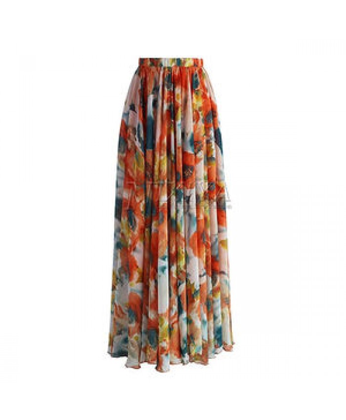 Elegant ladies Summer Skirt Hot Sale New fashion Skirt floral print Shrink long women skirts maxi