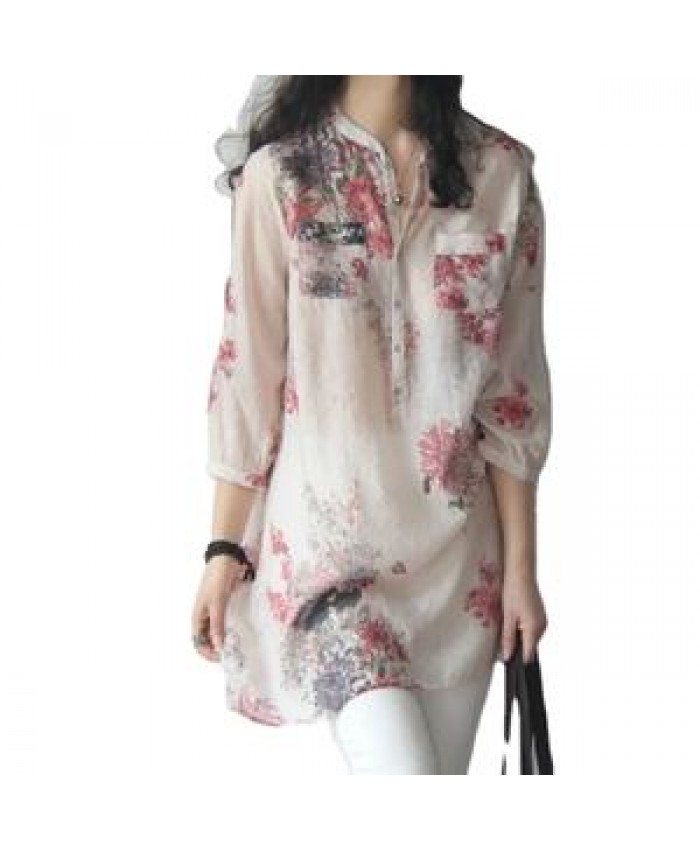 fashion women blouse summer long sleeve large size flower ladies blouse