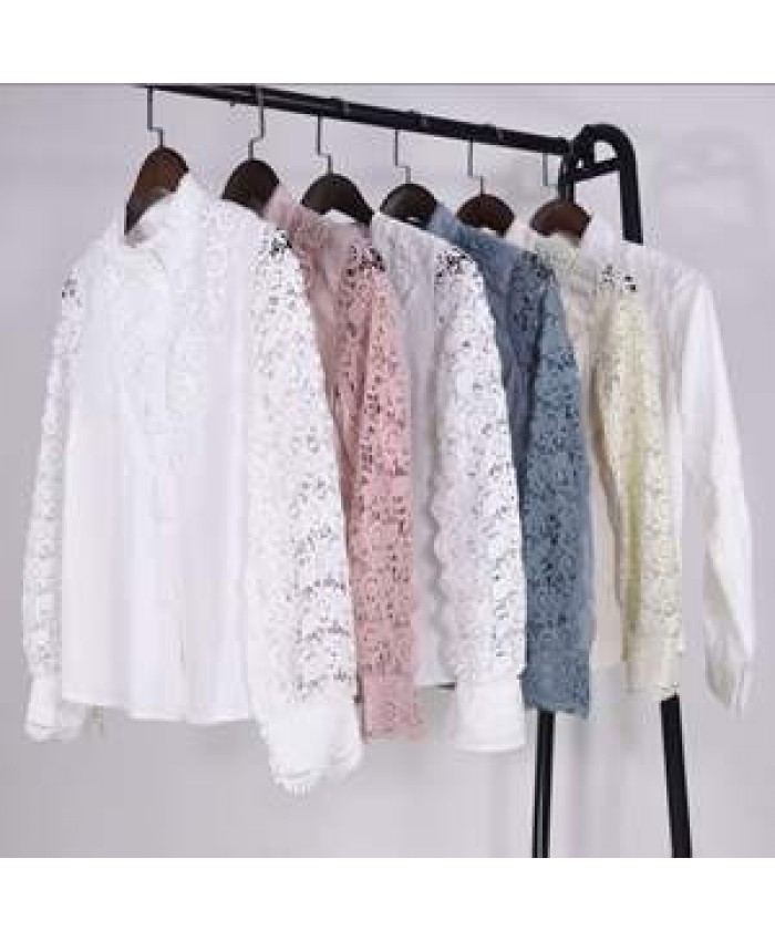 2022 New Fashion Long Sleeve V-Neck Women'S Blouses & Shirts Women Laced Shirt
