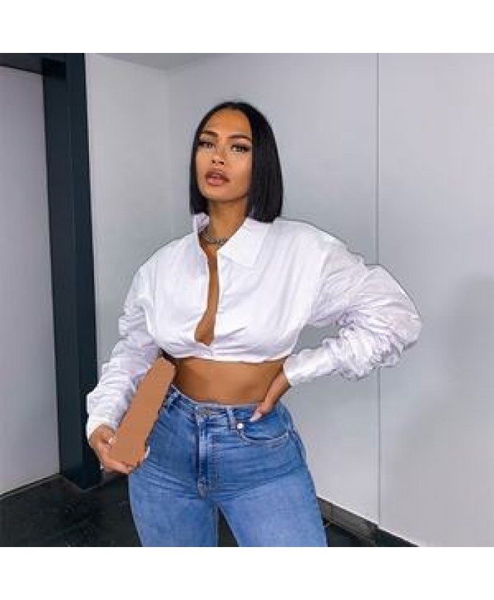 latest long stacked sleeve crop tops white color shirt women fashion design lady blouse 2022