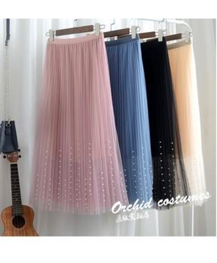 Girl skirt women summer spring autumn mesh tulle skirts elastic high waist A Line long skirts