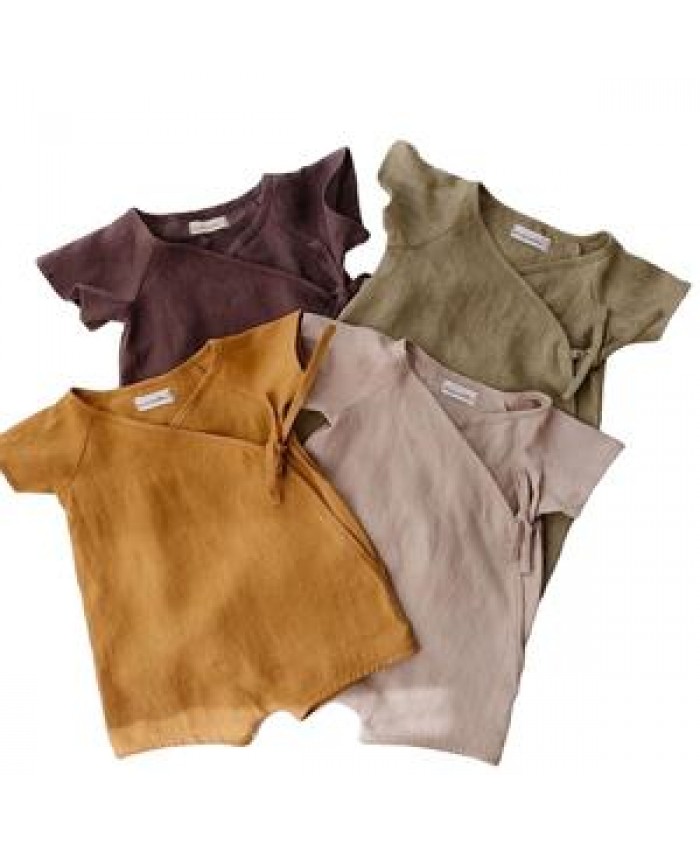 Free Sample Australia US Newborn Bodysuits Short Sleeve Baby Linen Romper Straps Plain Baby Linen Jumpsuits